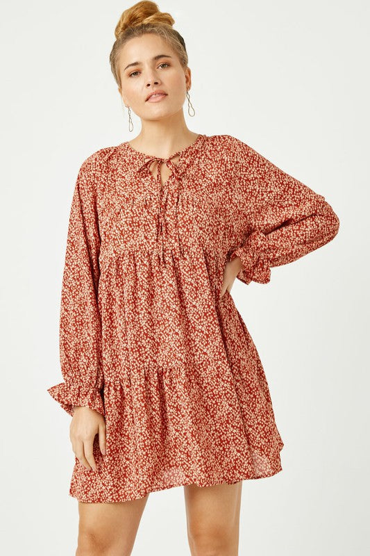 Willow Rust Ditsy Floral Mini Dress