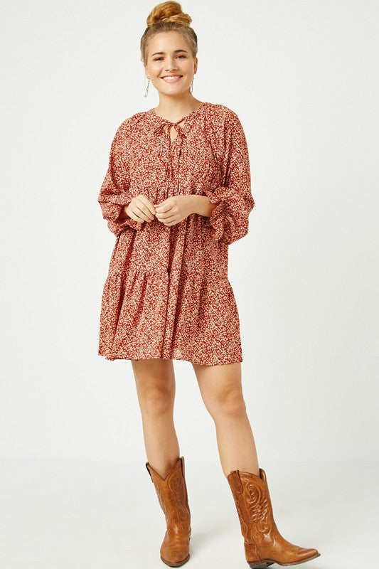 Willow Rust Ditsy Floral Mini Dress