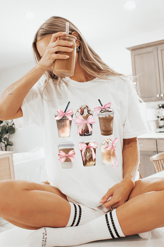 Iced Coffee Social Club with Pink Bows Comfort Colors Tee