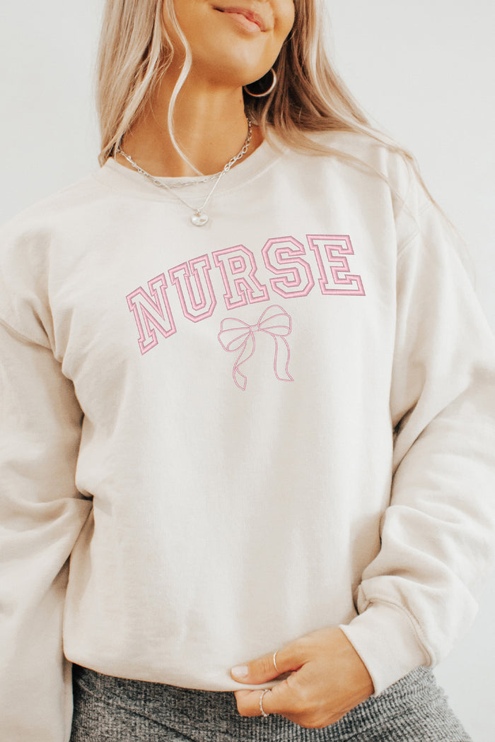 Nurse with Bow Embroidered Pullover