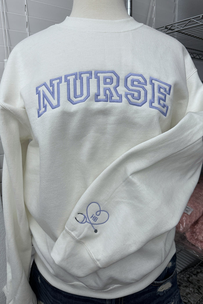 Nurse Embroidered Sweatshirt with Sleeve Detail