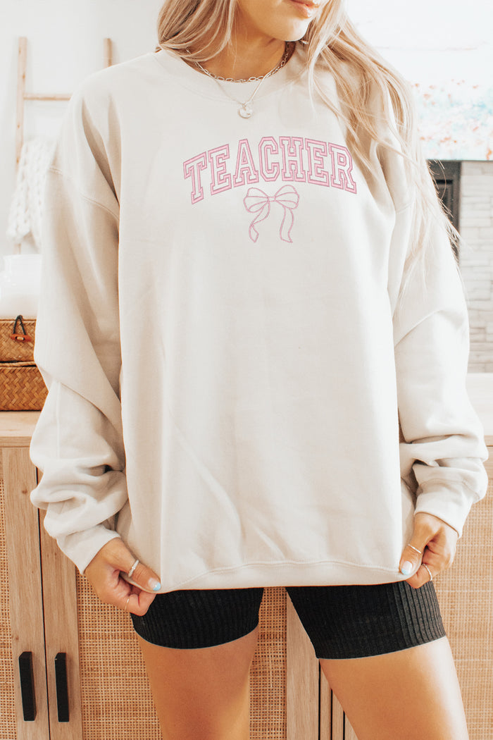 Teacher with Bow Embroidered Pullover