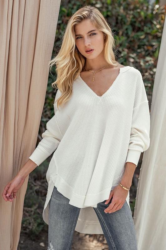 Sophie Waffle Knit Cream Pullover – + Coco