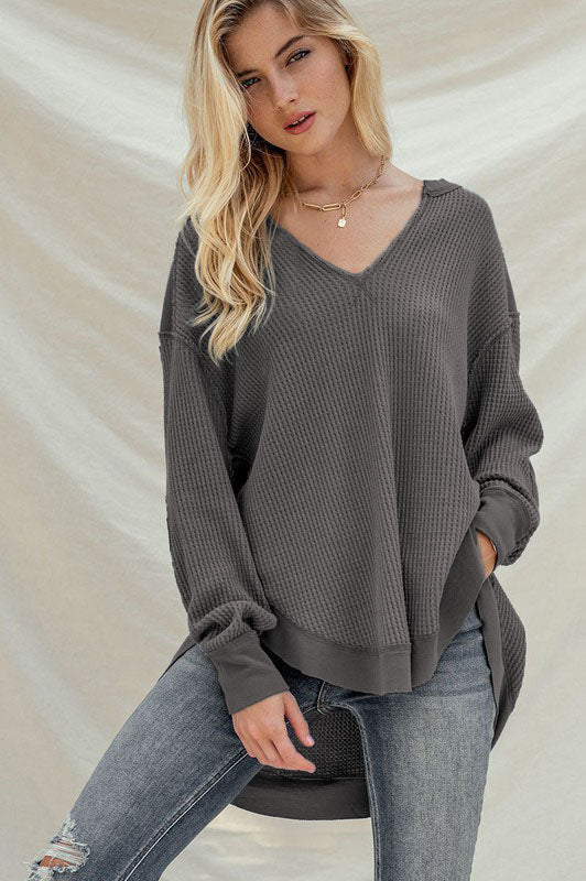Sophie Waffle Knit Charcoal Pullover