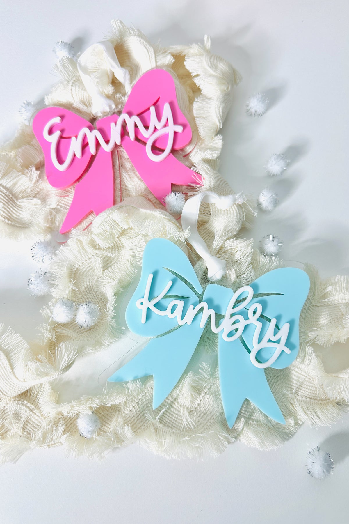 Personalized bow ornament – holiday decor | Buffy + Coco