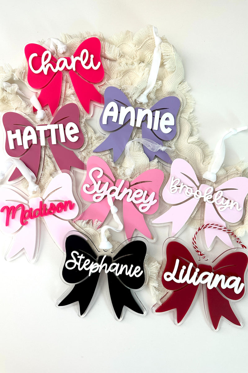 Personalized bow ornament inspiration name idea – holiday decor | Buffy + Coco