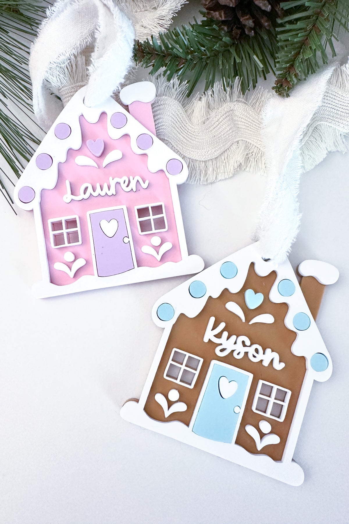 Personalized gingerbread house ornament in acrylic – holiday decor | Buffy + Coco