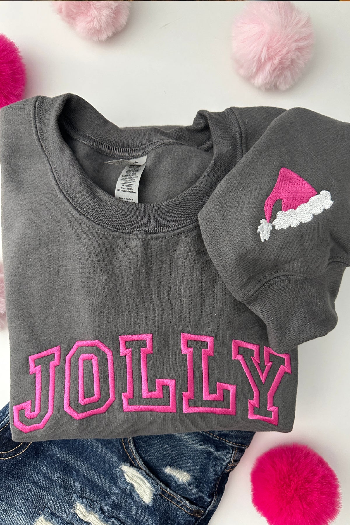 Jolly Embroidered Christmas Sweatshirt