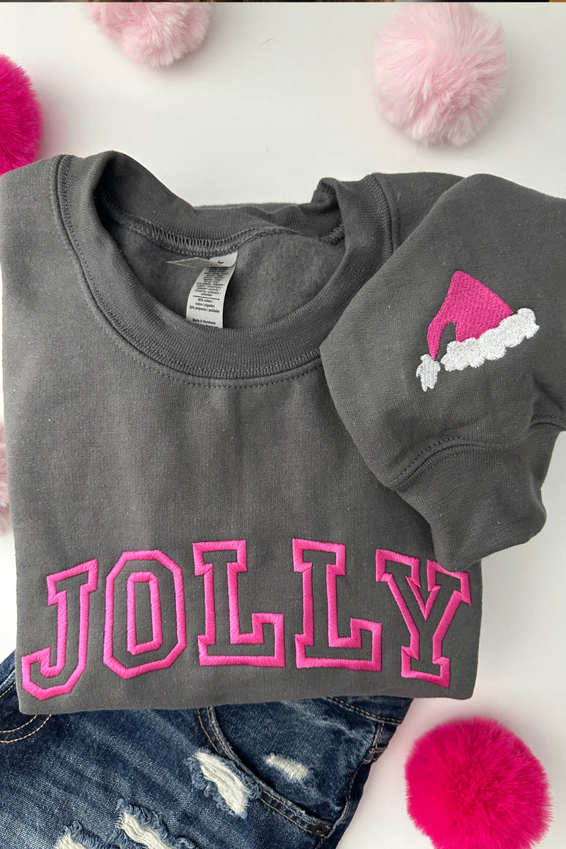 Jolly Embroidered Christmas Sweatshirt