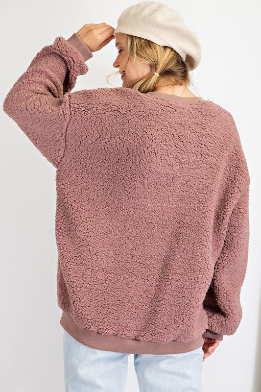 Chloe Dusty Mauve Sherpa Pullover