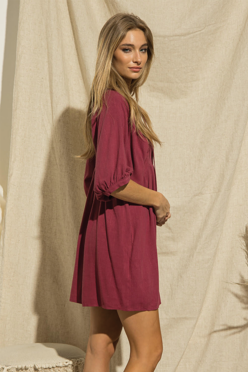 Mauren Linen Cranberry Mini Dress