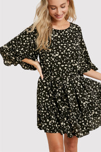 Sabrina Dalmation Print Ruffle Sleeve Mini Dress