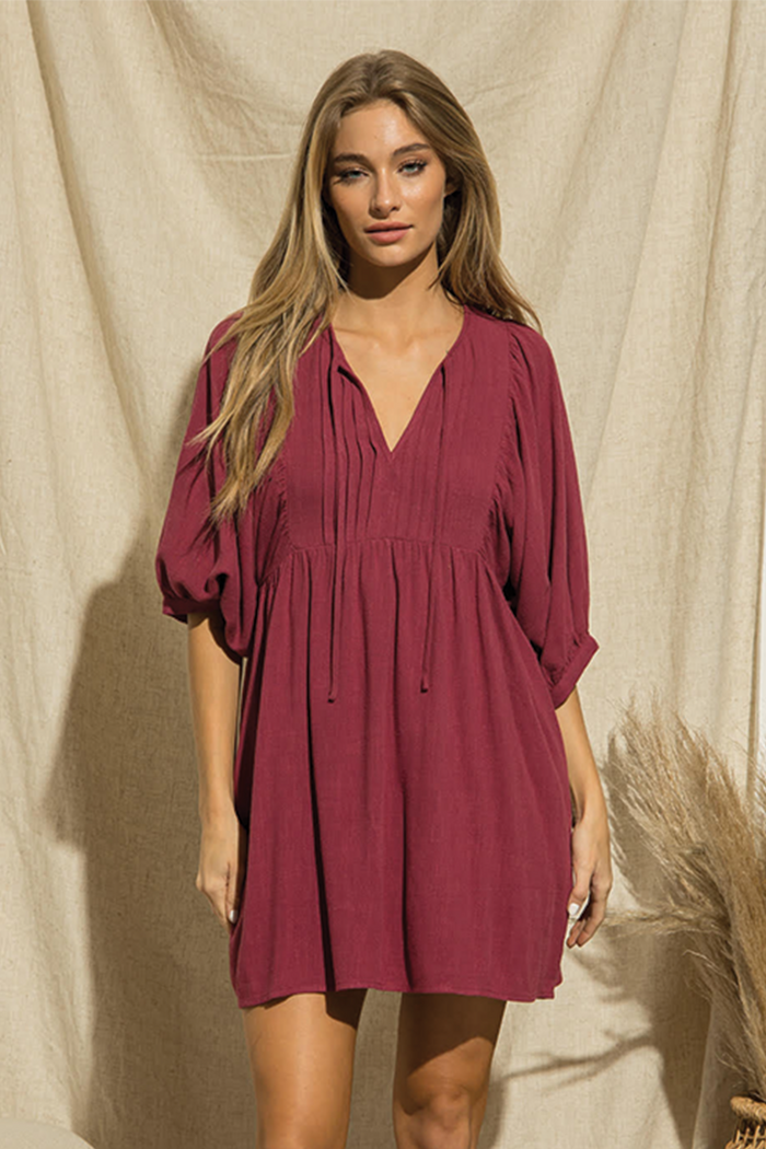 Mauren Linen Cranberry Mini Dress